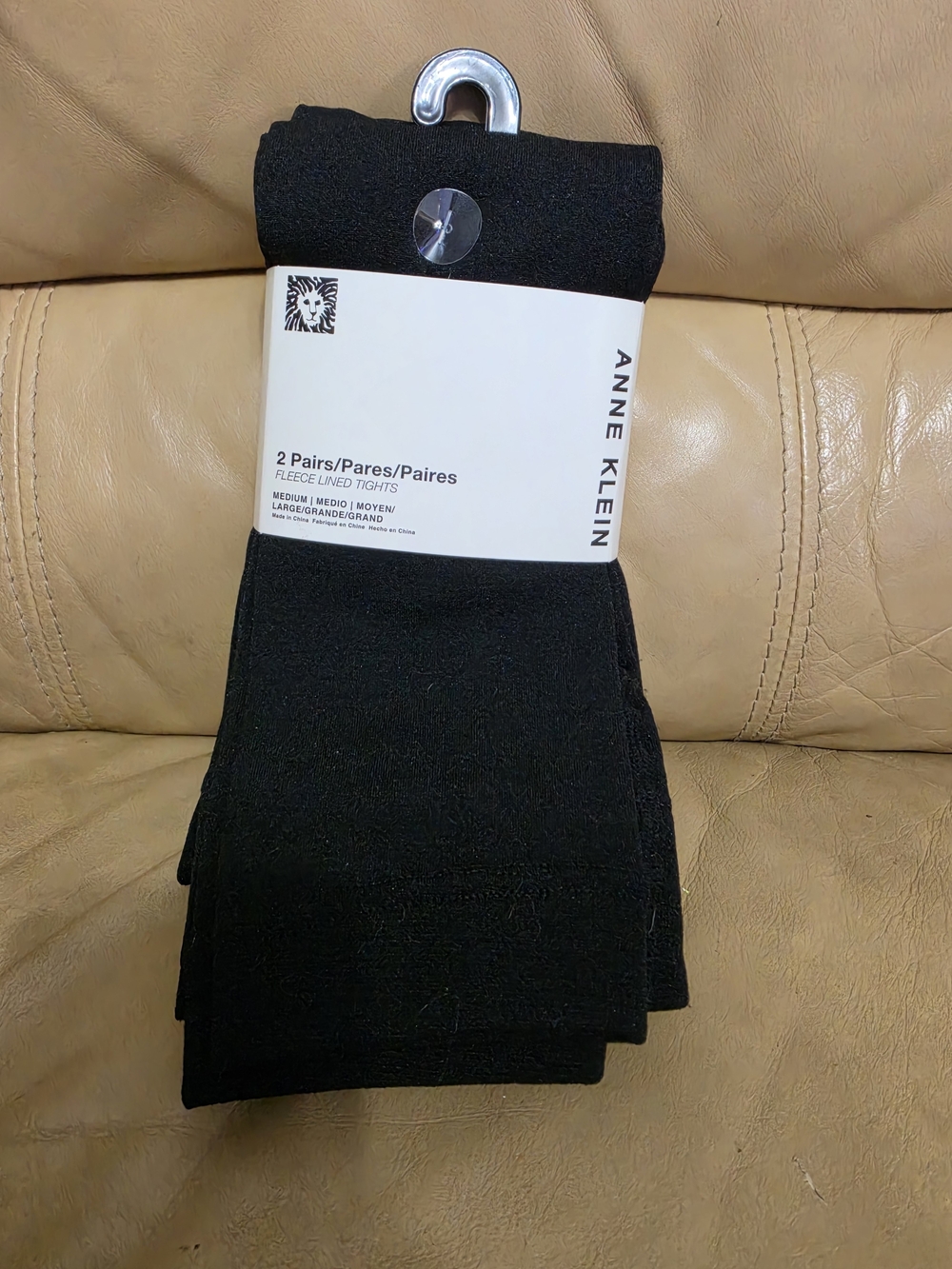 Anne Klein Black Fleece Lined Footless Tights 2 Pack M/L NWT
